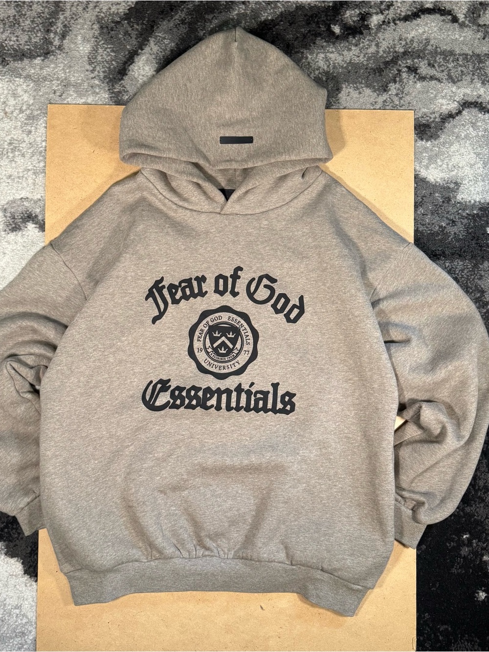 Fear of God Essentials University Logo Hoodie Oatmeal Medium M